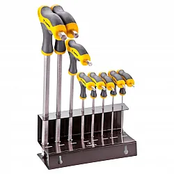 Insexnycklar TORX, sats 9st, 5-kantiga med T-handtag T10-T50 CrV, inkl. hållare, TOPEX