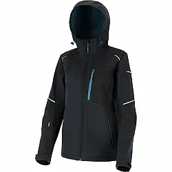 Softshell-Jacka dam med hood, svart-turkos, CE, LAHTI