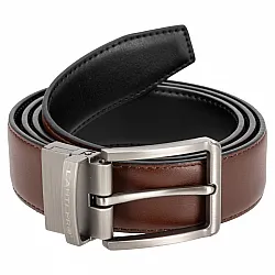 Belt for Trousers, Leather, 2-Sided, Black-Brown, 100 cm, LAHTI