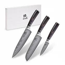 SHIORI 3-Set 撓 Chairo Shōto + Santoku + Sifu - setmed tre japanska Damaskus stålknivar