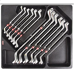 Tray set with Curved Double Ring Spanners 12 pcs, Empty, Proline
