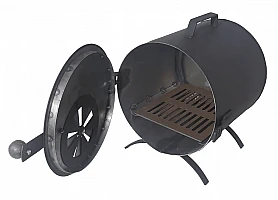Eldstad, rökkamin, kamin för rökskåp, med handtag, bärbart, cylindriskt, metall