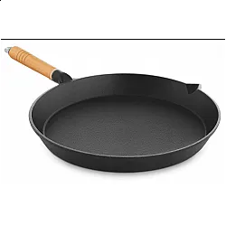 Gjutjärns stekpanna 30 cm, trähandtag, 5 cm hög