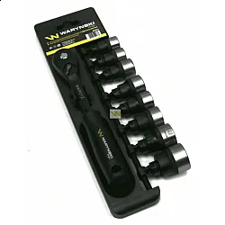 Hylssats 3/8 med spärrskaft 48T, svarta, 8st hylsor 15-24 mm