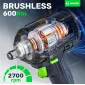Mutterdragare Batteridriven 600 Nm 20V Borstlös 1/2" Set med Batteri 4.0 Ah och Laddare, Wuber