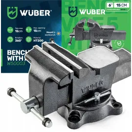 Bench Vice 150 mm/6 Rotating 360° with Anvil, HT200 Cast Iron 13.8 kg, Wuber W50003