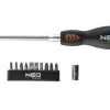 Böjbar skruvmejsel med 10 bits, platta, stjärn, TORX, PZ, magnetiska bits, ergonomiskt grepp, CrMo, NEO Tools