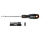 Böjbar skruvmejsel med 10 bits, platta, stjärn, TORX, PZ, magnetiska bits, ergonomiskt grepp, CrMo, NEO Tools