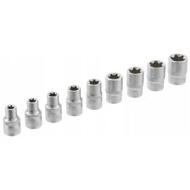 Torxhylsor TORX-E, sats 14st E4-E24, 1/2, 3/8, 1/4” hylsor TORX invändiga, Vatfal