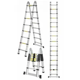 Teleskopstege 440 / 500 cm, kompakt utfällbart stege, aluminium, max 150 kg, CE