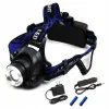 Pannlampa LED 800lm 300m Räckvidd Zoom 3 Lägen Vattentålig Aluminium 90° Vinkel (inkl. 2 laddbara batterier)
