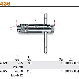 Gängtappshållare Skjutbart Handtag Spärr Båda Hållen 110 mm 4, 6–8 mm M5–M12, BETA Tools
