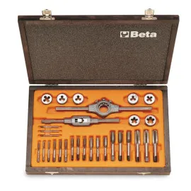 Threading Kit M3 x 0.5–M12 x 1.75 mm, Taps, Dies, Wrench, CrV Steel, Metric, Wooden Box, BETA Tools