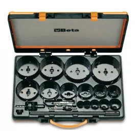 Hole Saw set 21 Pieces HSS Bi-Metal 19-114 mm, Center Drill Adapter Metal Box, BETA Tools