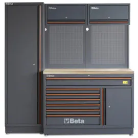 Garageinredning Komplett set med Perforerade Paneler, 7 Lådor & Träbänk, C45PRO