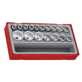 Socket set 17 pcs 1/2 drive 12 point 10-32 mm, TENG Tools