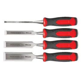 Stämjärnssats 4st, Platt, Förstärkt, Chrome-Vanadium 60 HRC, Hantag av Kompositmaterial (TPR), Halkfri Yta, 6 mm, 12 mm, 20 mm, 25 mm, Proline