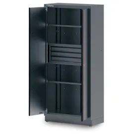 Verktygsskåp i plåt med 3 lådor (661 x 360 mm) och 4 hyllor (höjdjusterbara), mått 910 x 430 mm, central lås, vertikalt justerbara fötter, BETA