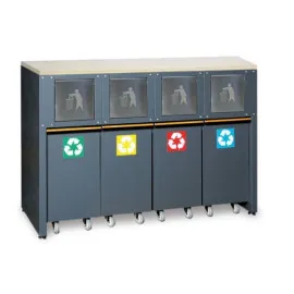 Waste Sorting Module with 4 Compartments, Cross Veneer Wood/Steel, BETA Tools