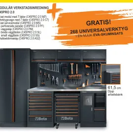 C45PRO 2.0 x – JUST NU: inkl. 268 verktyg och gratis frakt, Komplett Modulär Garageinredning, Verkstadsinredning, BETA Tools KAMPANJ