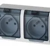 Surface-mount white dual sockets with covers, hermetic, 2 pcs, Hermes