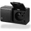 Black Dual Surface-Mount Sockets with Covers, IP44, Hermetic, 2 pcs