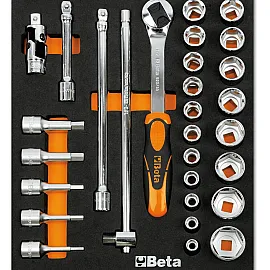 Socket set 1/2 Inch, 29 Pieces, HEX Sockets Extensions Ratchets, BETA Tools