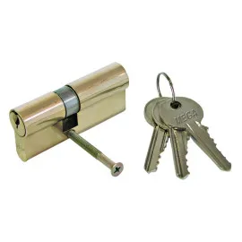 Brass Assymetrical Lock Cylinder 70 mm (3040). 3 Keys. Brass Screw 64 mm Long.