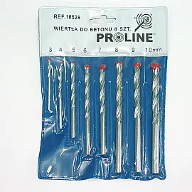 8 Pc Masonry Drill set. Contents: 3 x 60; 4 x 75; 5 x 75; 6 x 100; 7 x 120; 8 x 120; 9 x 120; 10 x 120 mm. Masonry Drills Chrome Plated with Carbide Tips Painted in Red.