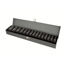 Impact Socket set 11 Pieces 1/2 Long, 10-24 mm, l=78 mm, CrMo, Metal Case, Proline