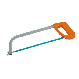 Hacksaw Frame 300 mm Rectongular Frame Painted Grey. Plastic Orange Handle. Fixed Blade Pained Blue.