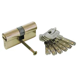 Brass Lock Cylinder, Symmetrical - 62 mm. 6 Special Security Type Keys. Long Brass Screw 64 mm.