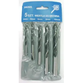 Wood Drill Bit Set 5 pcs 4-10 mm, Blackened and Polished, Plastic Case, Mega