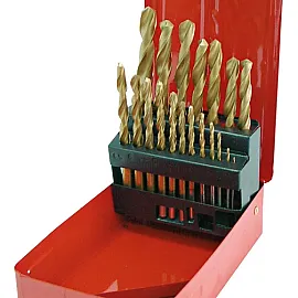 19Pc HSS Twist Drill set ( 1-10 mm By 0, 5 mm) Titanium Coated Metal Box Painted Gray.