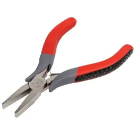 Flat Nose Pliers 120 mm, Drop Forged, Satin Finish, Red Handles with Black Antislip, Plate Type Spring, Proline