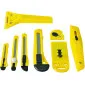 8 pcs Assorted Knive set. All in Yellow Color with Black Ends and Push Lock Buttons.