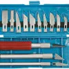 Modellknivar 16st Brytbladsknivar - 3 HANDLES 8 AND 1 mm AND 11 mm WITH red PLASTIC HANDLE, 13 DIFFERENT BLADES