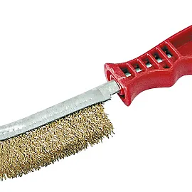 Wire Brush. Steel Wire Coated with Brass. Handle - Röd Plastic Label On.