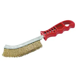 Wire Brush with Brass-Coated Steel Wire, Red Plastic Handle, Mega