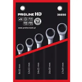 Ring Wrench set with Ratchet, 5 Pieces 8-19 mm CRV, PROLINE HD