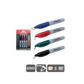 Mini Permanent Markers 4 Pack (Black, Blue, Red, Green), Proline