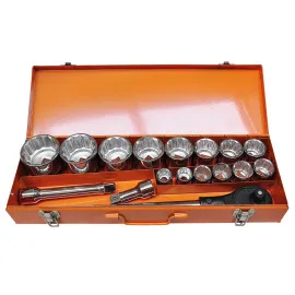 Socket set with ratchet, 3/418 pcs 22-65 mm