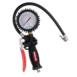 Tire Inflator with 80 mm Pressure Gauge, 0-8bar, 1/4 Connection, 44 cm Hose, Proline