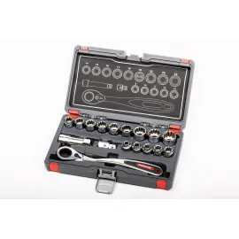 Spline Go-Through Socket set 17pcs with 1/2 Adapter, 77 mm Extension, 72 Tooth Ratchet, Proline