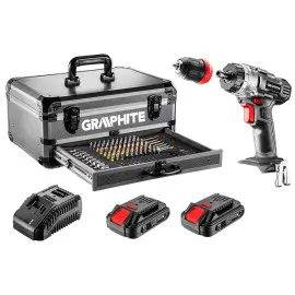 Skruvdragare, borrmaskin 2st 18V 2Ah batterier, sladdlös inkl. 109 tillbehör, 1250rpm, Graphite