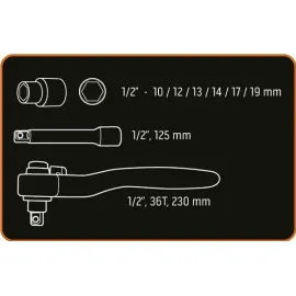 Hylssats 1/21000V 10-19 mm, sats 8 delar inkl. spärrskaft, TENG Tools
