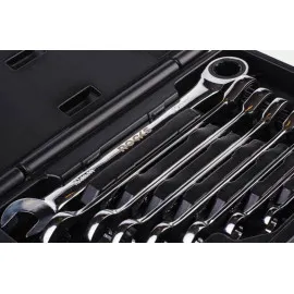 Combination spanners with ratchet, 8-19 mm, 8 pcs, material: CrV 6140