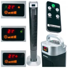 Tornfläkt, pelarfläkt 121 cm, tyst exklusiv stående fläkt, golvfläkt med fjärrkontroll, 90W, svart, Powermat Black Tower (demoex)