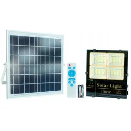 Strålkastare 216 LED 100W 6000 LM med solpanel och fjärrkontroll, IP65, slim