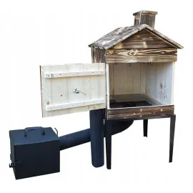 Mobile Smokehouse Wood and Metal Wood-Fired Cold and Hot Smoking 50x50x111 cm Complete Kit, Rustic Smoke